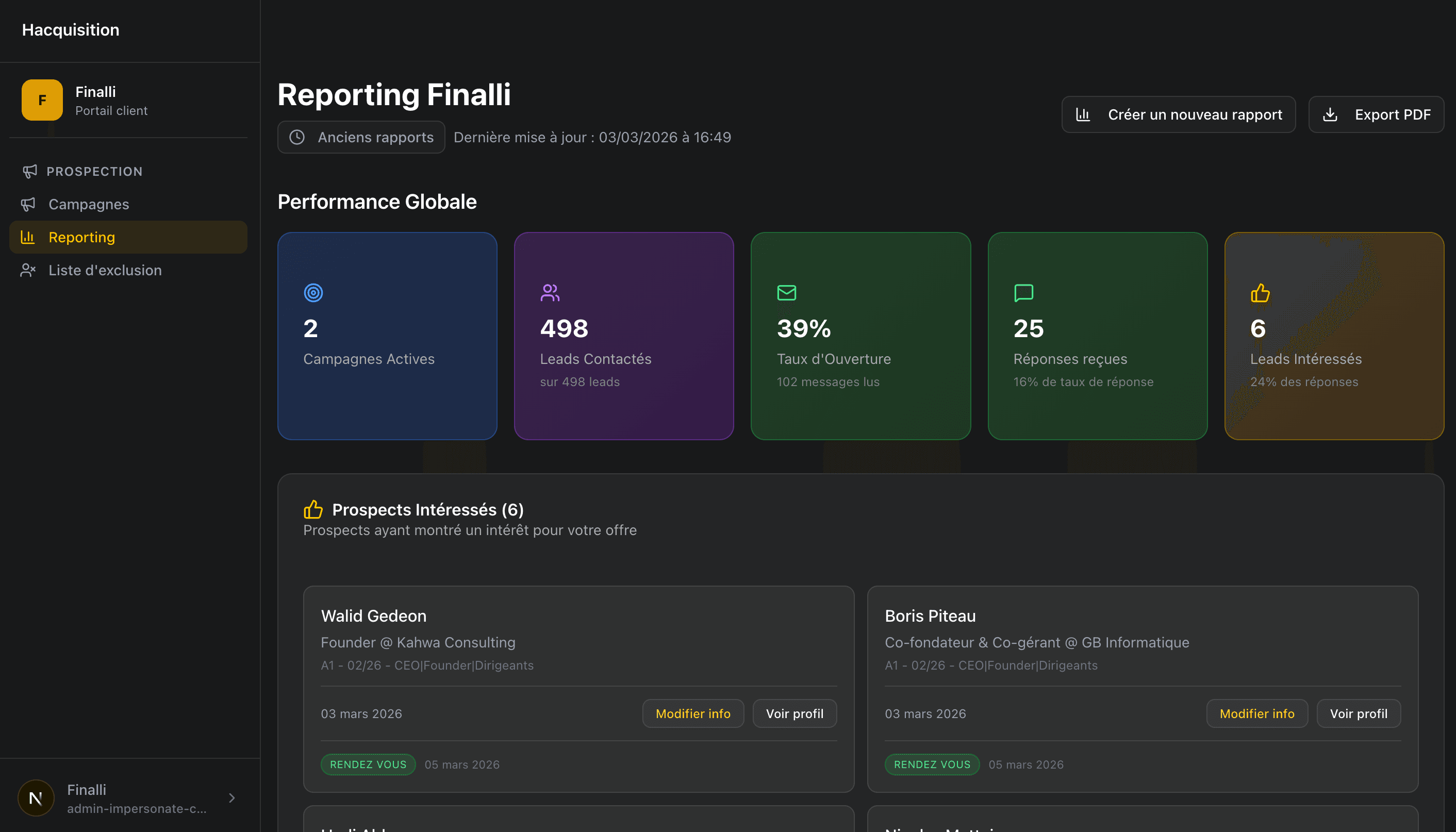 Reporting dashboard